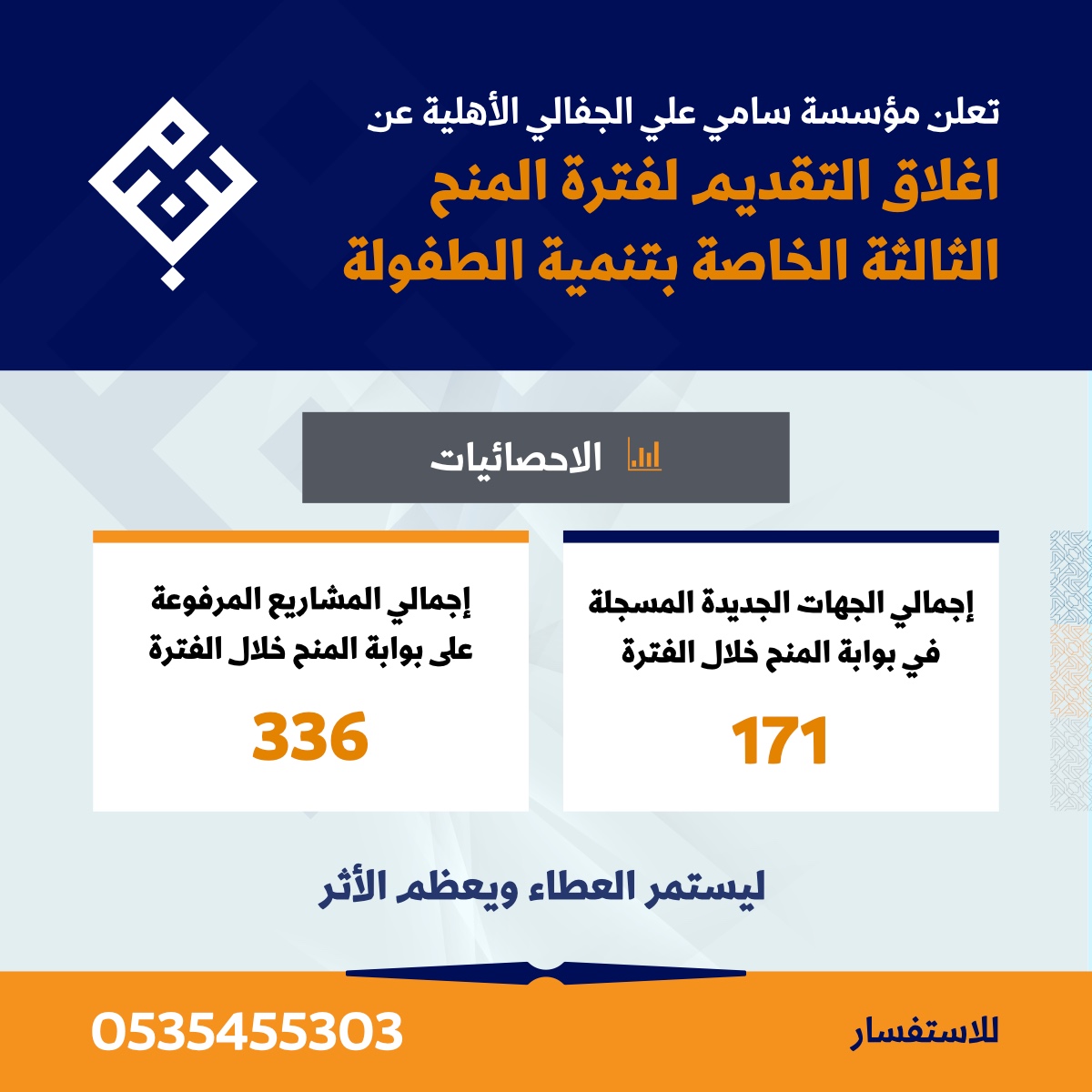 اغلاق التقديم لفترة المنح الثالثة الخاصة بتنمية الطفولة